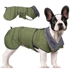 Petridge Dog Coat w fur Size Large Army Green or PINK, Adjustable. New In Bag.